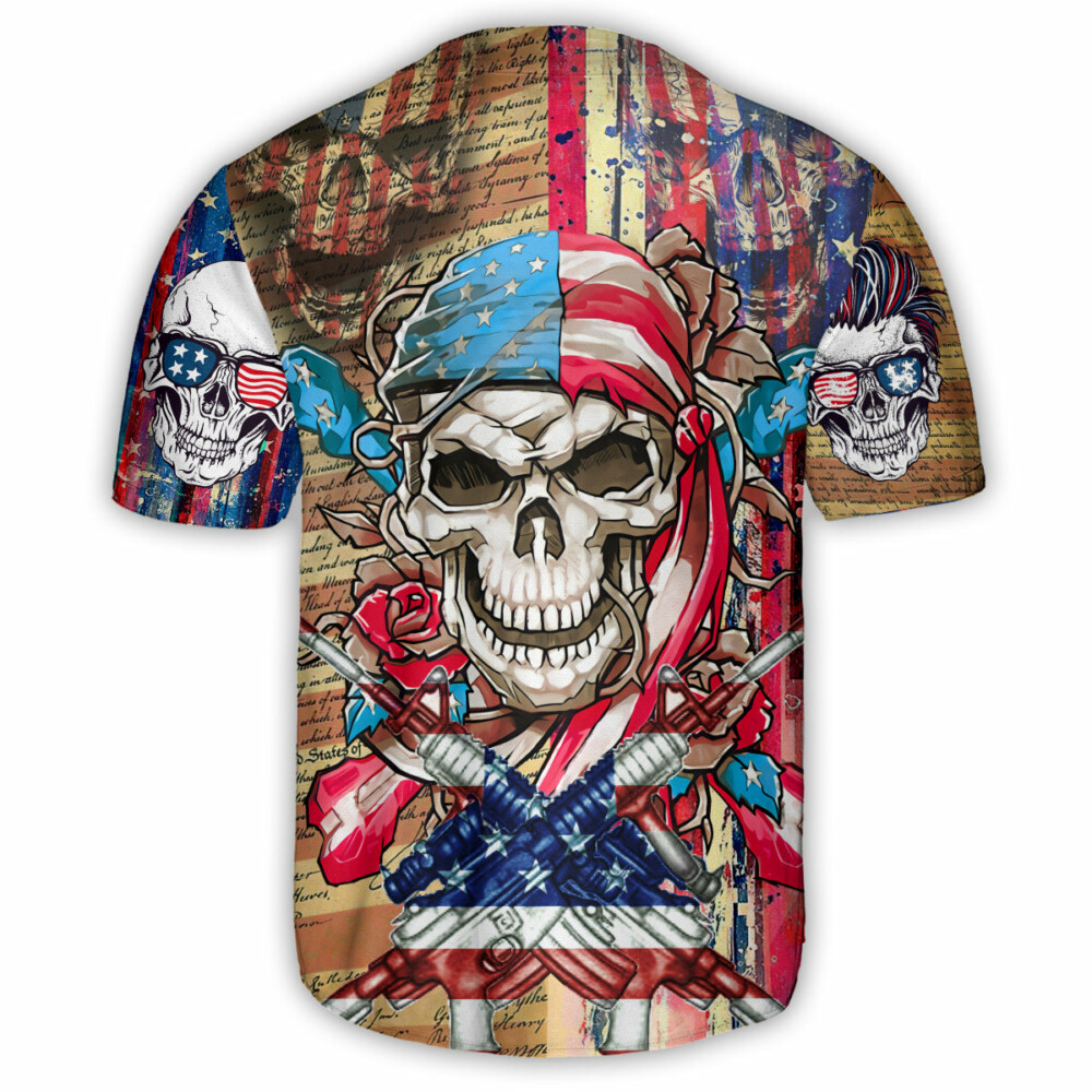 Skull Patriotic Flower America - Baseball Jersey - Owl Ohh - Owl Ohh