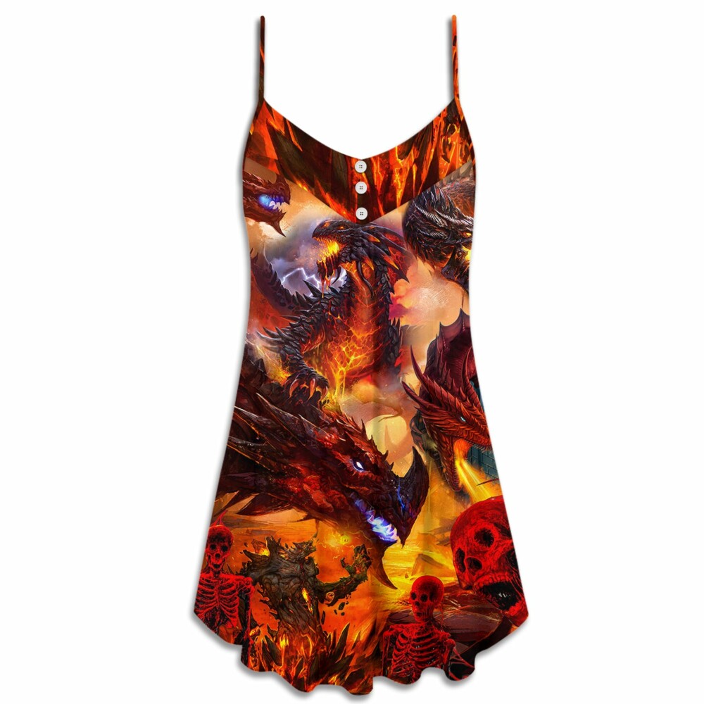 Dragon Red Skull Fire Art Style - V-neck Sleeveless Cami Dress - Owl Ohh - Owl Ohh