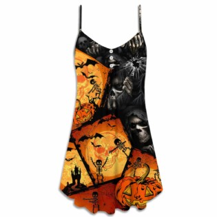 Halloween Skull Pumpkin Scary - V-neck Sleeveless Cami Dress - Owl Ohh - Owl Ohh