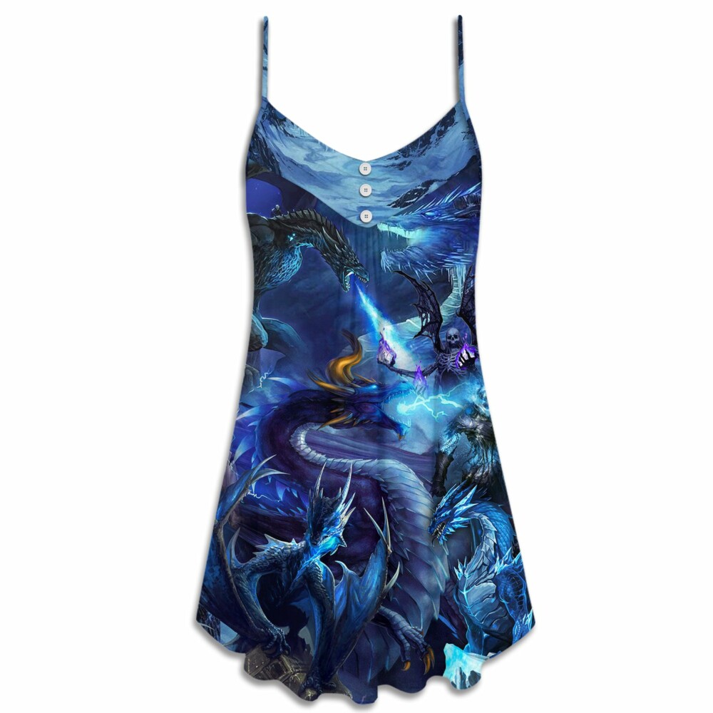 Dragon Blue Skull Fire Lightning Art Style - V-neck Sleeveless Cami Dress - Owl Ohh - Owl Ohh
