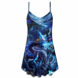 Dragon Blue Skull Fire Lightning Art Style - V-neck Sleeveless Cami Dress - Owl Ohh - Owl Ohh