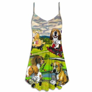 Golf Dog Driving Golf Cart Art Style - V-neck Sleeveless Cami Dress - Owl Ohh - Owl Ohh