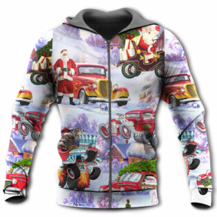 Santa Hot Rod Christmas Tree Merry Xmas - Hoodie - Owl Ohh - Owl Ohh
