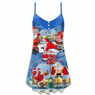 Christmas Rebellious Santa Claus Drunk Beer Troll Xmas Funny - V-neck Sleeveless Cami Dress - Owl Ohh - Owl Ohh