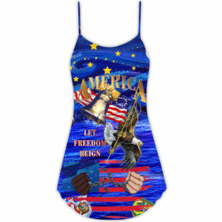 America Let Freedom Reign Merry Christmas - V-neck Sleeveless Cami Dress - Owl Ohh - Owl Ohh