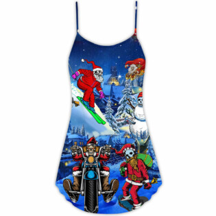 Skull Merry Christmas With Skull - V-neck Sleeveless Cami Dress - Owl Ohh - Owl Ohh