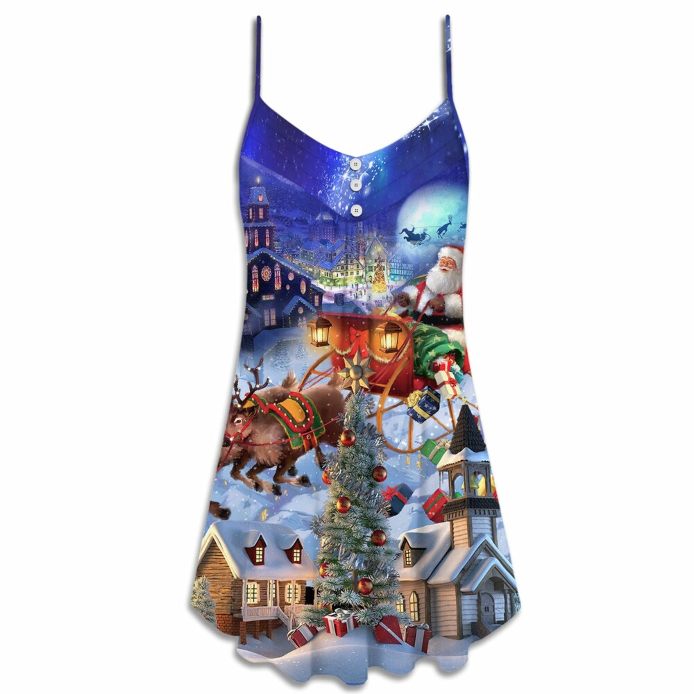 Christmas Rudolph Santa Claus Reindeer Gift Light Art Style - V-neck Sleeveless Cami Dress - Owl Ohh - Owl Ohh