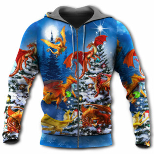 Christmas Dragon Family In Love Light Art Style - Hoodie - Owl Ohh - Owl Ohh