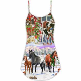 Christmas Farm Merry Xmas To Everyone - V-neck Sleeveless Cami Dress - Owl Ohh - Owl Ohh
