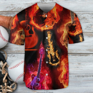 Guitar Fire Red Flame Music Lover - Baseball Jersey - Owl Ohh - Owl Ohh