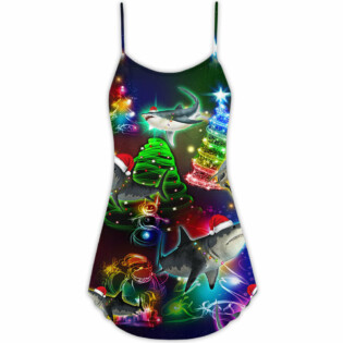 Shark Christmas Art Neon - V-neck Sleeveless Cami Dress - Owl Ohh - Owl Ohh