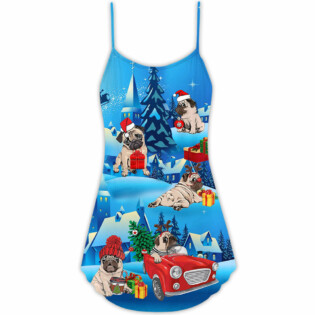 Pug Lovely Santa Merry Christmas Snow - V-neck Sleeveless Cami Dress - Owl Ohh - Owl Ohh