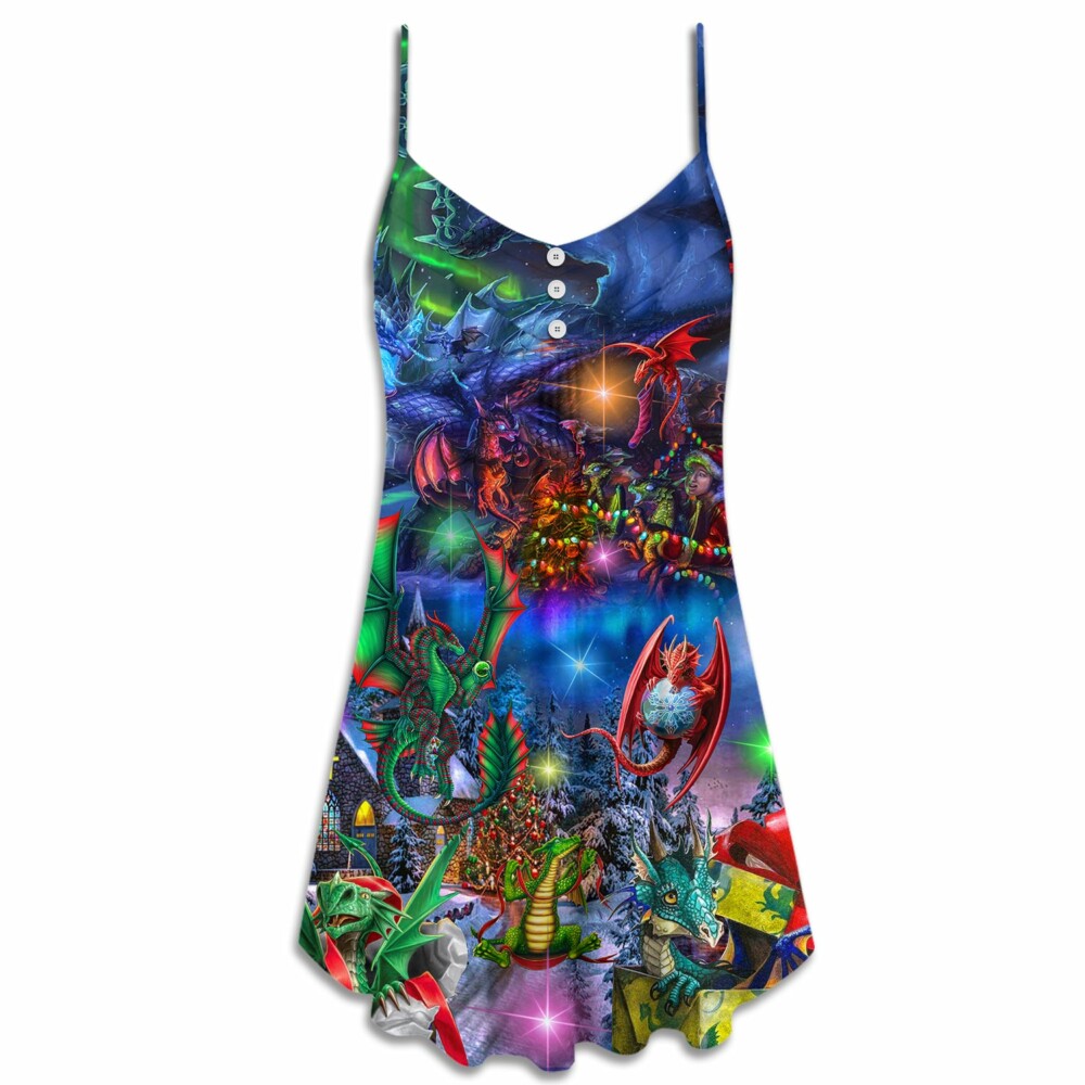 Christmas Dragon Light Art Style - V-neck Sleeveless Cami Dress - Owl Ohh - Owl Ohh