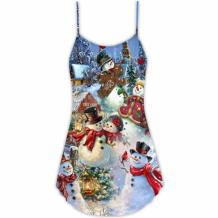 Christmas Snowman Lover Happy Couple Snowman - V-neck Sleeveless Cami Dress - Owl Ohh - Owl Ohh