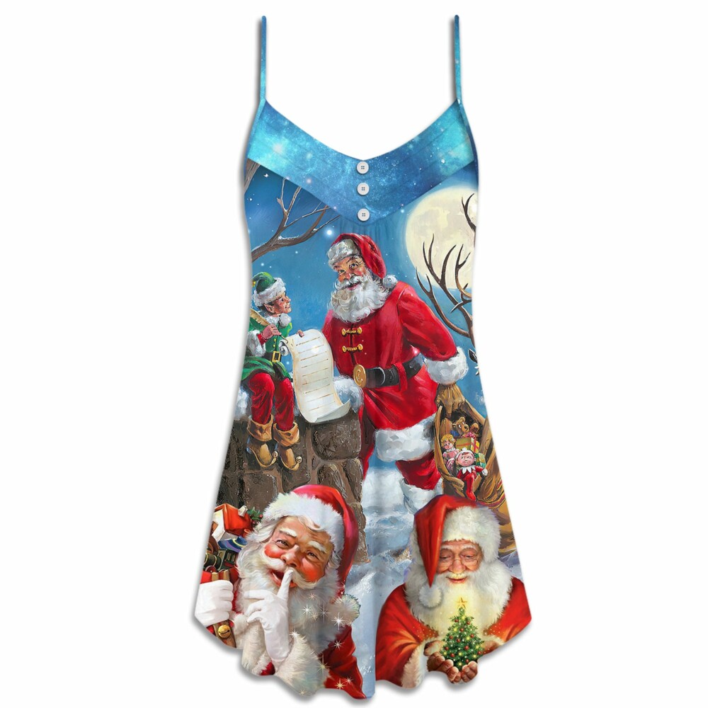 Christmas Funny Santa Claus Elf Xmas Is Coming Blue Sky Art Style - V-neck Sleeveless C - Owl Ohh - Owl Ohh
