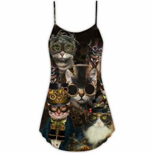 Cat Steampunk Art Machines Lover - V-neck Sleeveless Cami Dress - Owl Ohh - Owl Ohh