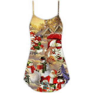 Christmas Snowman Couple Love Xmas - V-neck Sleeveless Cami Dress - Owl Ohh - Owl Ohh