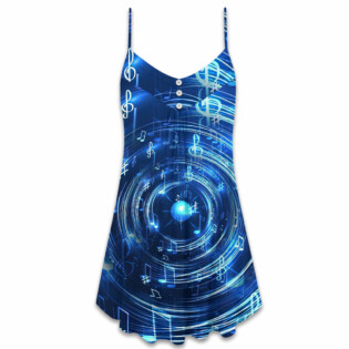 Music Neon Circle Music Notes - V-neck Sleeveless Cami Dress - Owl Ohh - Owl Ohh
