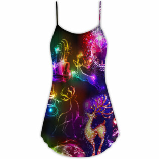 Christmas Reindeer Neon Light Bright - V-neck Sleeveless Cami Dress - Owl Ohh - Owl Ohh