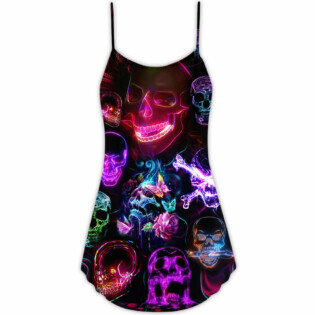 Skull Neon Art Happy Holiday - V-neck Sleeveless Cami Dress - Owl Ohh - Owl Ohh