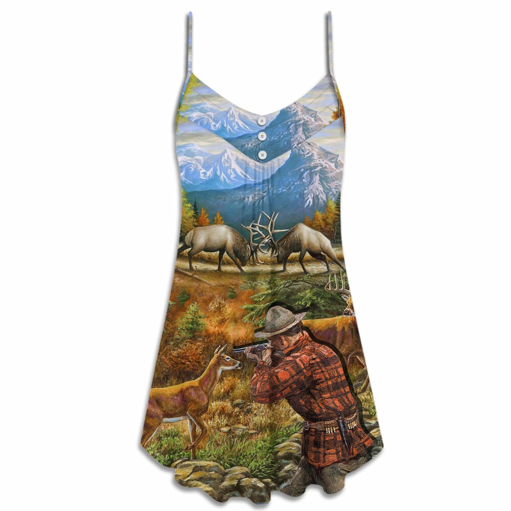 Hunting Deer Cool Art Style - V-neck Sleeveless Cami Dress - Owl Ohh - Owl Ohh