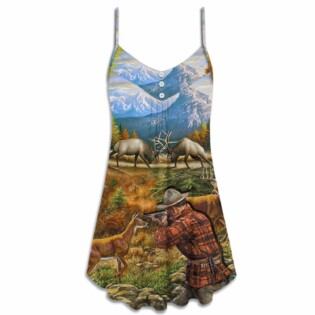 Hunting Deer Cool Art Style - V-neck Sleeveless Cami Dress - Owl Ohh - Owl Ohh