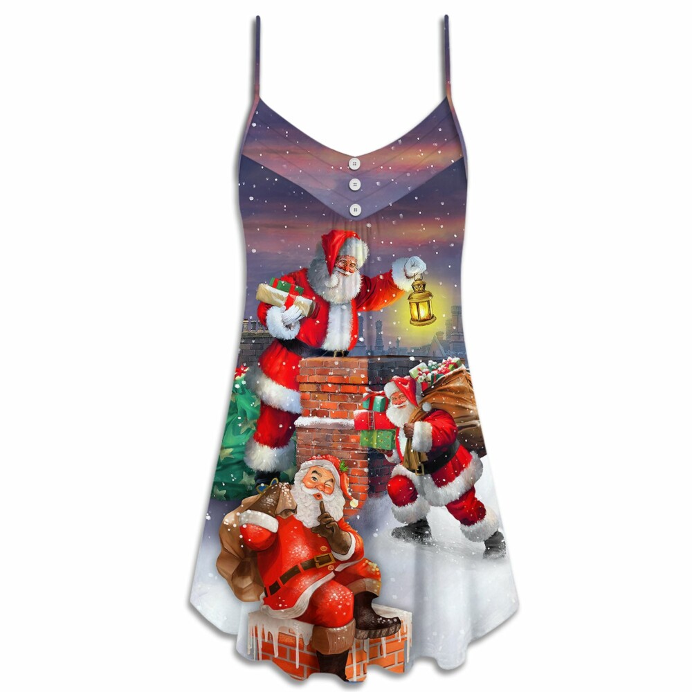 Christmas Having Fun With Santa Claus Gift For Xmas Art Style - V-neck Sleeveless Cami Dres - Owl Ohh - Owl Ohh