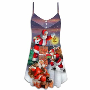 Christmas Having Fun With Santa Claus Gift For Xmas Art Style - V-neck Sleeveless Cami Dres - Owl Ohh - Owl Ohh