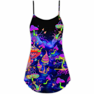 Hippie Mushroom Galaxy Neon Colorful Art - V-neck Sleeveless Cami Dress - Owl Ohh - Owl Ohh