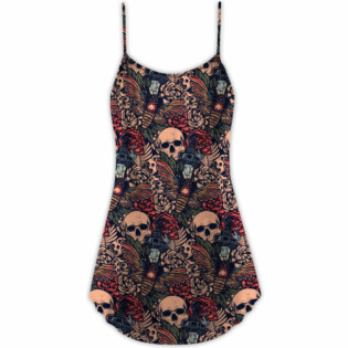 Christmas Tattoo Skull Amazing - V-neck Sleeveless Cami Dress - Owl Ohh - Owl Ohh