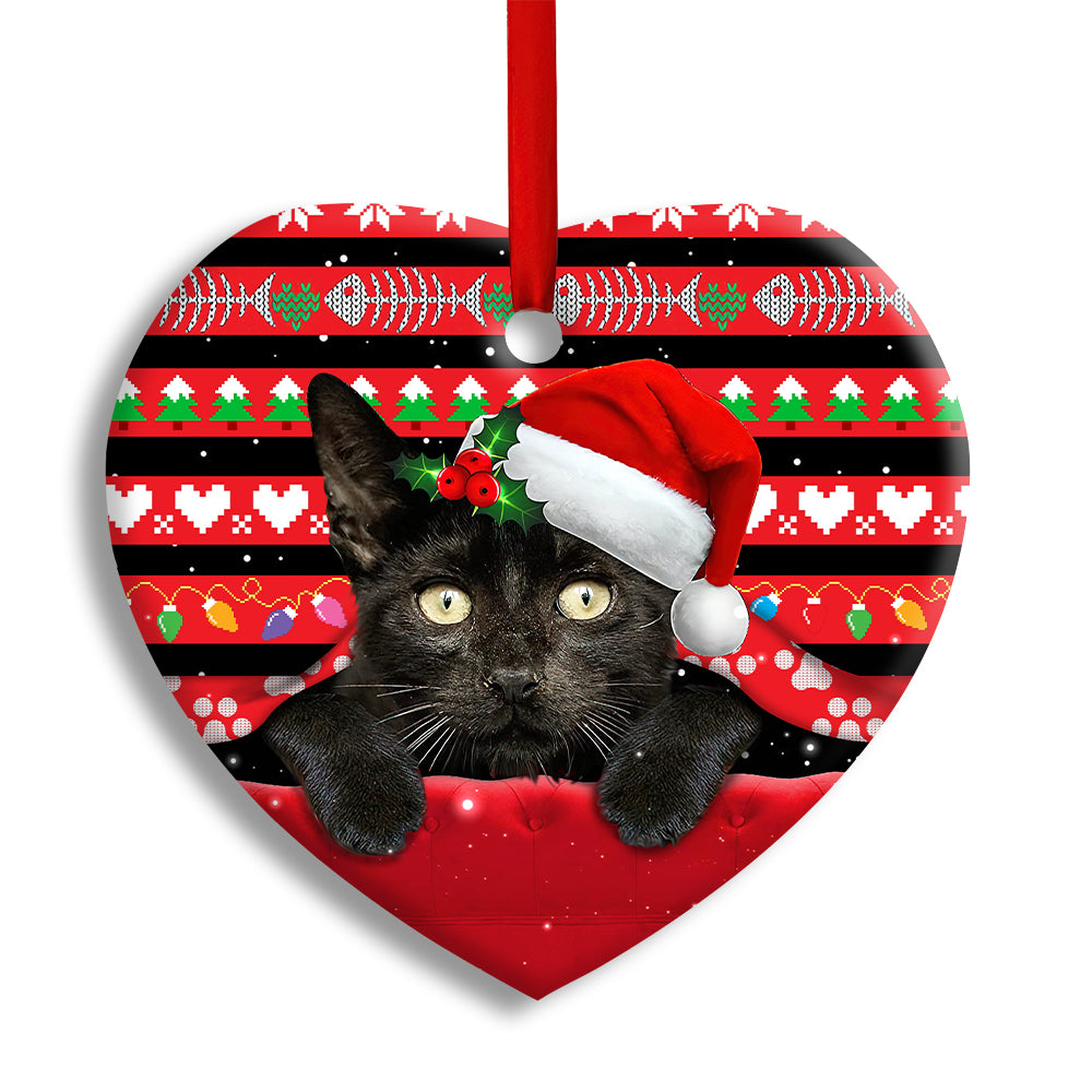 Christmas Black Cat Funny Xmas Decor Tree Hanging - Heart Ornament - Owl Ohh - Owl Ohh