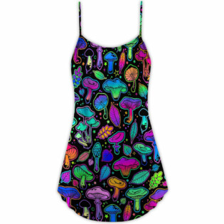 Mushroom Neon Colorful Bright With Leaf - V-neck Sleeveless Cami Dress - Owl Ohh - Owl Ohh
