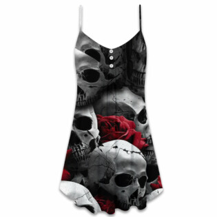Skull Death Love Rose - V-neck Sleeveless Cami Dress - Owl Ohh - Owl Ohh