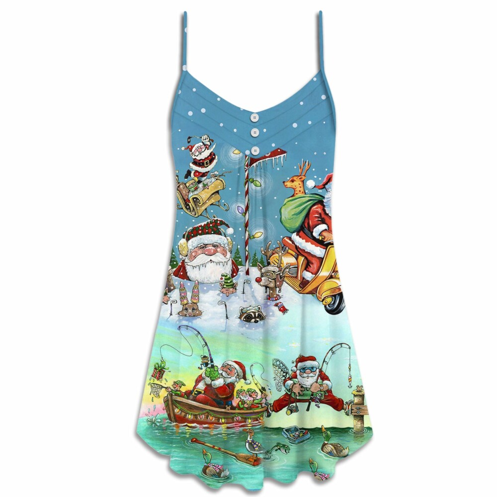 Christmas Cute Santa Claus So Happy - V-neck Sleeveless Cami Dress - Owl Ohh - Owl Ohh