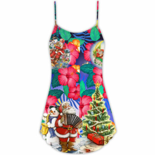 Flower Tropical Santa Merry Christmas Snow - V-neck Sleeveless Cami Dress - Owl Ohh - Owl Ohh