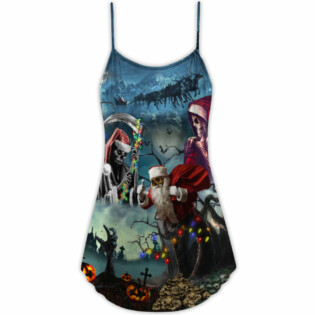 Christmas Santa Claus Skull - V-neck Sleeveless Cami Dress - Owl Ohh - Owl Ohh