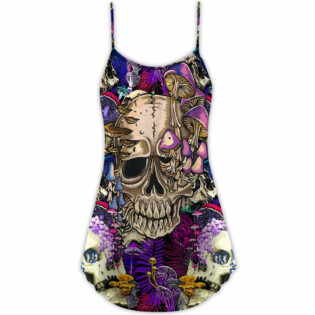 Skull Mushroom Crazy Bright Magic Psychedelic Skull - V-neck Sleeveless Cami Dress - Owl Ohh - Owl Ohh
