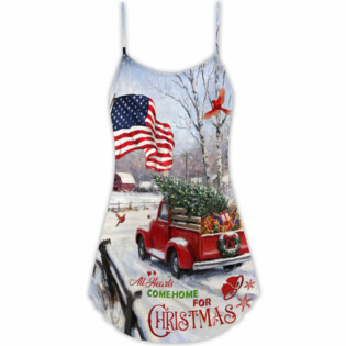 Christmas All Hearts Come Home Red Truck With Cardinal - V-neck Sleeveless Cami Dress - Owl Ohh - Owl Ohh