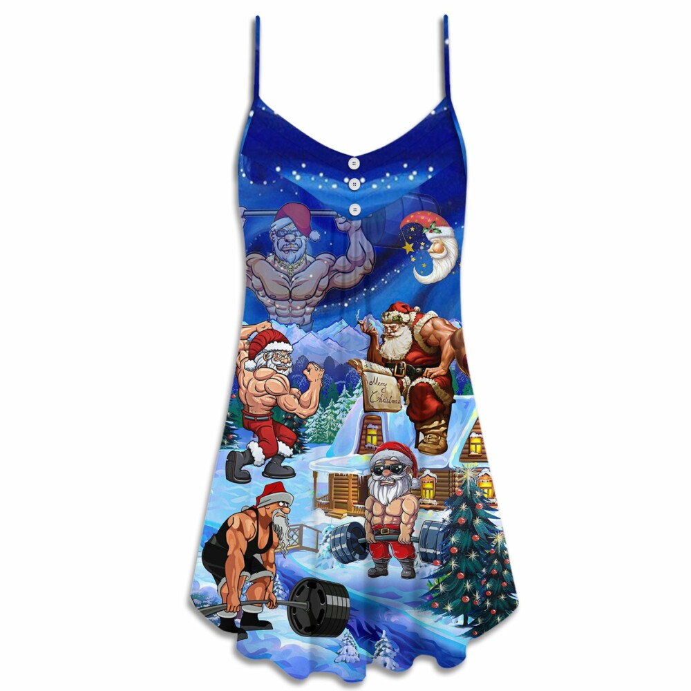 Christmas Funny Santa Stronger - V-neck Sleeveless Cami Dress - Owl Ohh - Owl Ohh