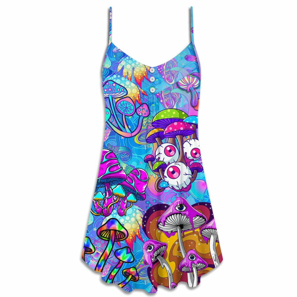 Hippie Mushroom Colorful Cool Style - V-neck Sleeveless Cami Dress - Owl Ohh - Owl Ohh