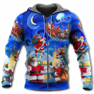 Christmas Santa Claus In The Town Magic Night Art Style - Hoodie - Owl Ohh - Owl Ohh