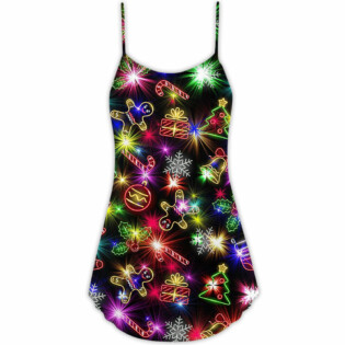 Christmas With Tree And Gift Cookies Gingerbread Man Neon Style - V-neck Sleeveless Cami Dress - Owl Ohh - Owl Ohh