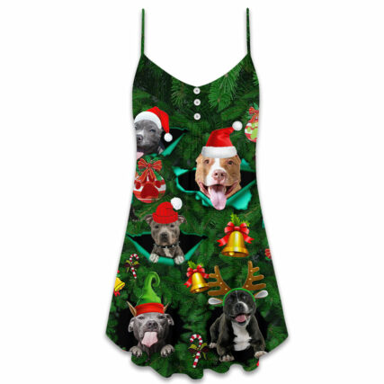Dog Merry Pit-Mas PitBull Christmas - V-neck Sleeveless Cami Dress - Owl Ohh - Owl Ohh