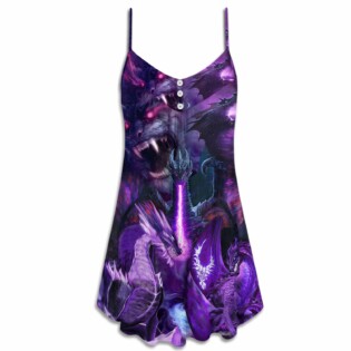 Dragon Dark Purple Lightning Art Style - V-neck Sleeveless Cami Dress - Owl Ohh - Owl Ohh