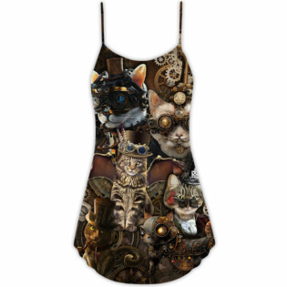 Cat Steampunk We're All Mad Here - V-neck Sleeveless Cami Dress - Owl Ohh - Owl Ohh