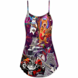 Cat Rocker Funny Style - V-neck Sleeveless Cami Dress - Owl Ohh - Owl Ohh