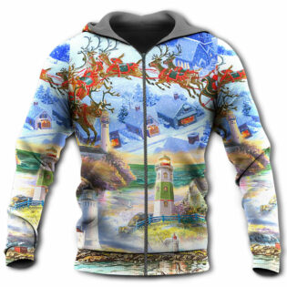 Lighthouse Christmas Santa Through The Storm - Hoodie - Owl Ohh - Owl Ohh