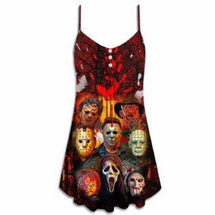 Halloween Horror Movie Characters Blood Scary - V-neck Sleeveless Cami Dress - Owl Ohh - Owl Ohh