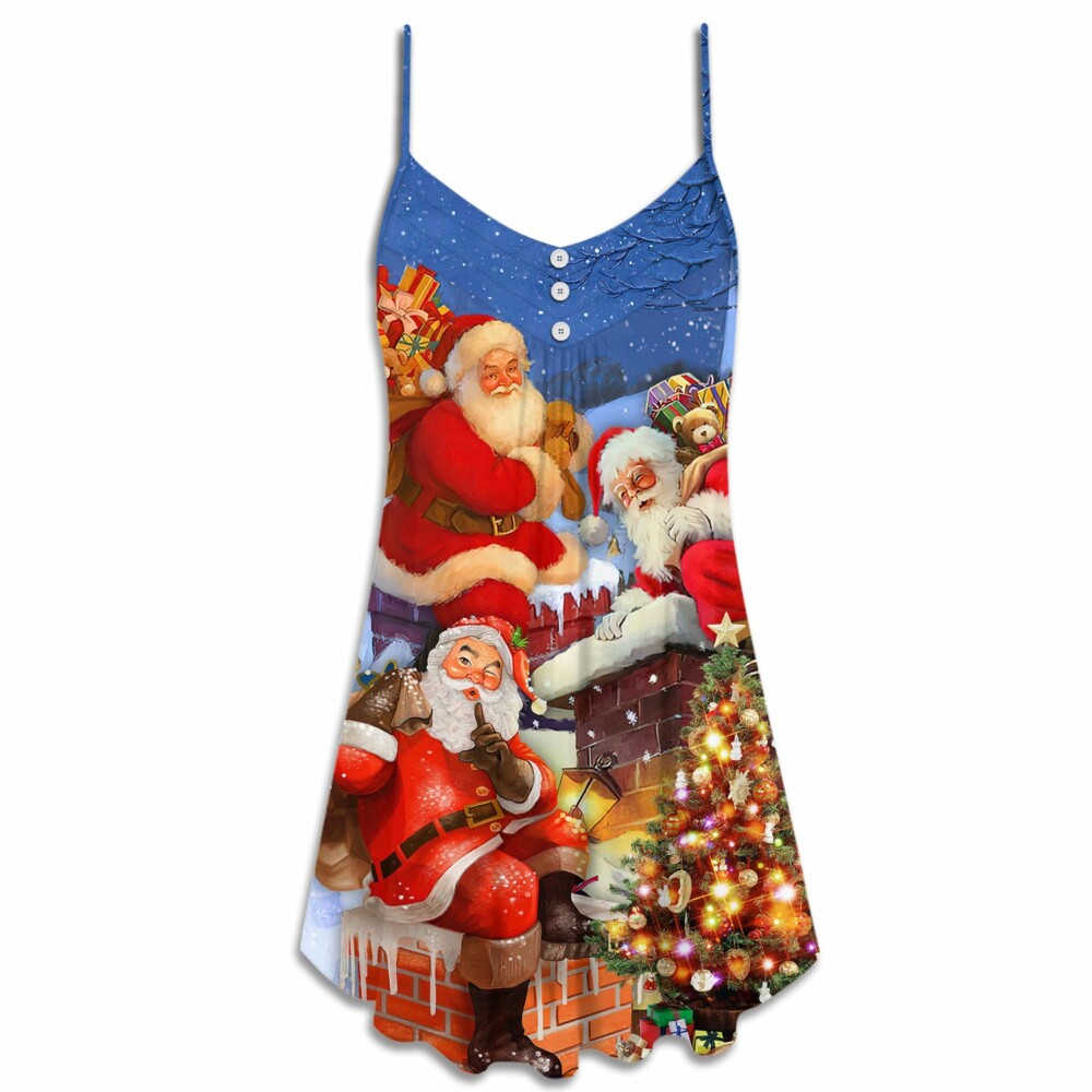Christmas Up On Rooftop Santa Claus Art Style - V-neck Sleeveless Cami Dress - Owl Ohh - Owl Ohh