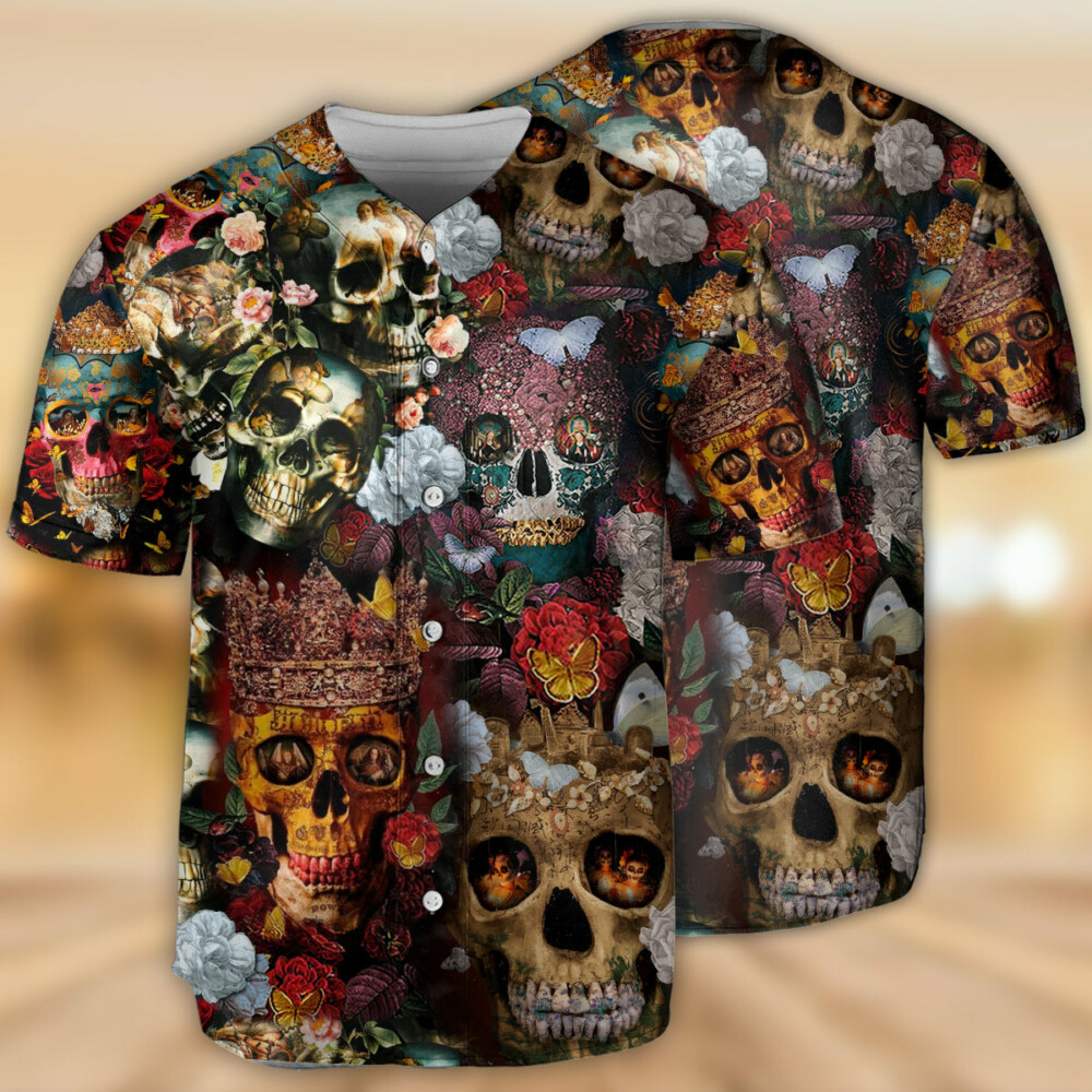 Skull Queen Love Flowers - Baseball Jersey - Owl Ohh - Owl Ohh